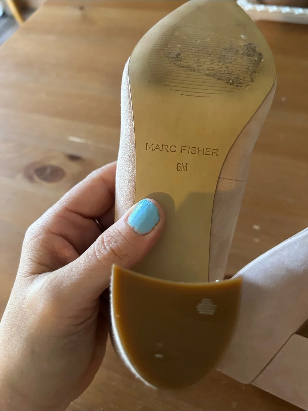 Marc Fisher Claire Heels, Light Natural Genuine Suede Pumps, Block Heel Size 6